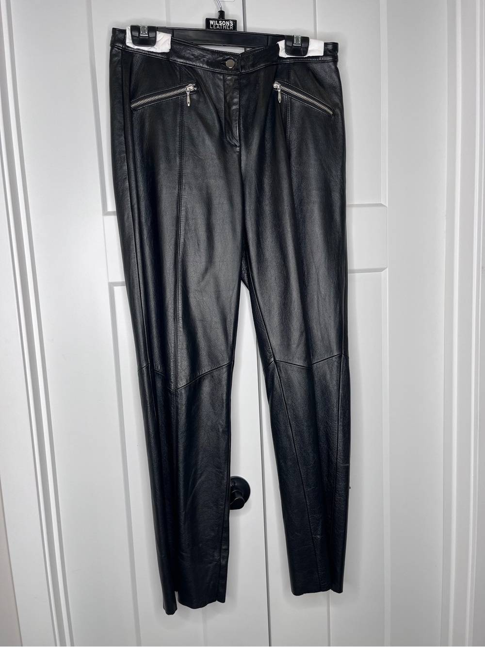 Wilsons Leather Maxima Black Leather Raw Hem Pants Size 10